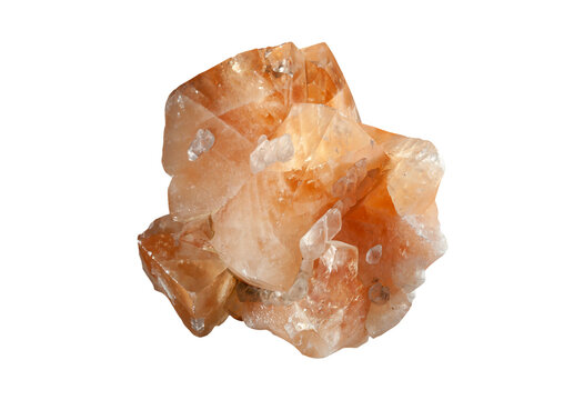 A sample of a natural mineral transparent crystal Calcite (carbonate class) intergrowth of rhombohedral crystals, polymorph of calcium carbonate. Museum Mineral Series. Mineralogical sample
