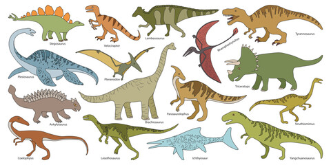 Dinosaur isolated color set icon. Vector color set icon dino animal. Vector illustration dinosaur on white background.