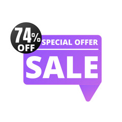 74% Off. Purple Sale Tag Speech Bubble Set. special discount offer, Seventy-four 