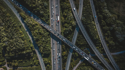 Aerial view of busy motorway