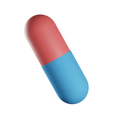 Red and blue capsules isolated on transparent background. 3d render. PNG. Tablets, medicine concept. 3D rendering, ui, ux