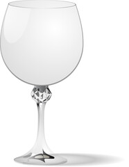 Engraved vintage drawing of a empty transparent wine glass isolated on white