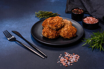 Delicious fresh ground beef patties with onions in breadcrumbs