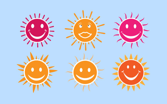 Cute Sun Smile Emoji Illustration Set