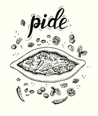 Pide vector illustration. Turkish, arabic food.