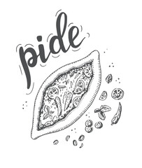 Pide vector illustration. Turkish, arabic food.