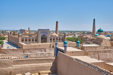beautiful view of the ancient city of khiva from high point, uzbekistan
