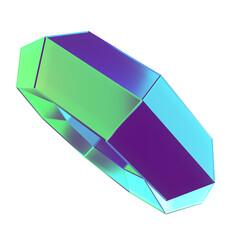 3d octagon matt glass futuristic png element. Light blue and green chrome  gradient holographic shape