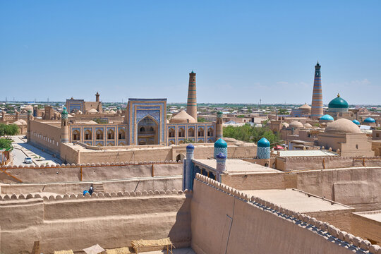 beautiful view of the ancient city of khiva from high point, uzbekistan