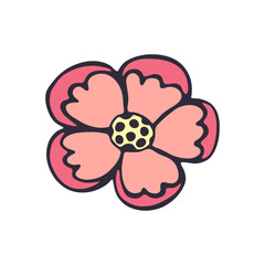 Hand drawn flower isolated on white background. Colorful decorative doodle sketch illustration. Vector floral element.