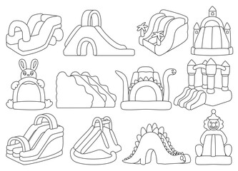 Inflatable castle isolated outline set icon. Vector illustration trampoline on white background. Vector outline set icon inflatable castle.