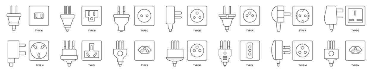 Electric socket isolated outline set icon. Vector outline set icon plug. Vector illustration electric socket on white background.