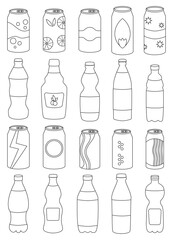 Soda drink isolated outline set icon. outline vector set icon bottle beverage. Vector illustration soda drink on white background.