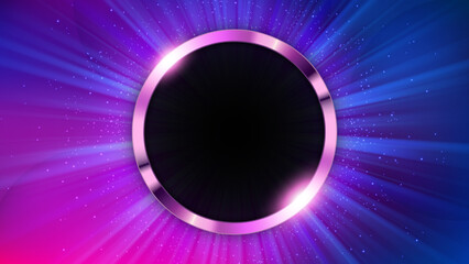 Chrome Ring Hole Background, Elegant Blue Light Shine from Behind. Widescreen Vector Illustration