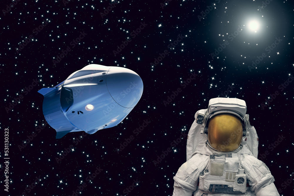 Wall mural a spaceship is flying in the outer cosmos.the elements of this image furnished by nasa.