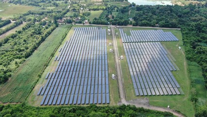 Solar energy farm. Aerial view of a solar farm in Asia.