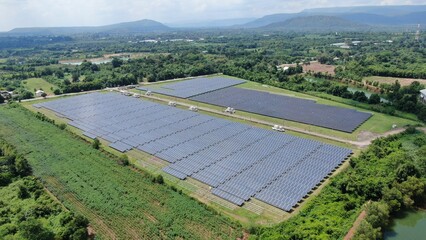 Solar energy farm. Aerial view of a solar farm in Asia.
