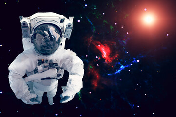 An astronaut is staring into camera during a space mission.The elements of this image furnished by NASA.