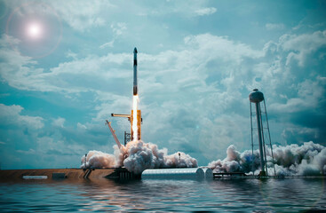 Rocket and spectacular view.The elements of this image furnished by NASA. - 531130589