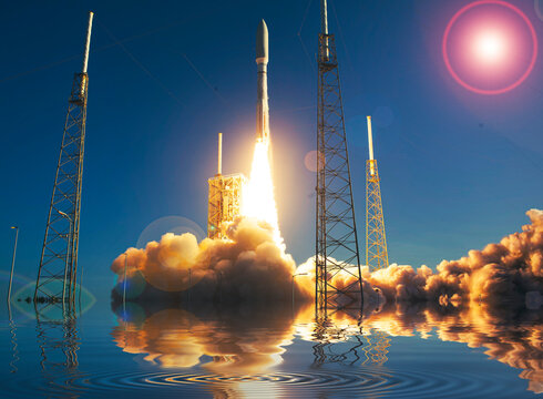 Rocket launch during the bright weather.The elements of this image furnished by NASA.
