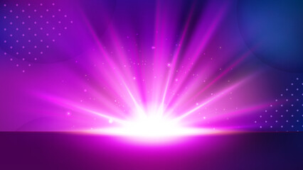 Violet Light Rising from Horizon, Glowing Shine Background. Widescreen Vector Illustration