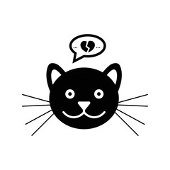Animal broken cat love chat icon | Black Vector illustration |