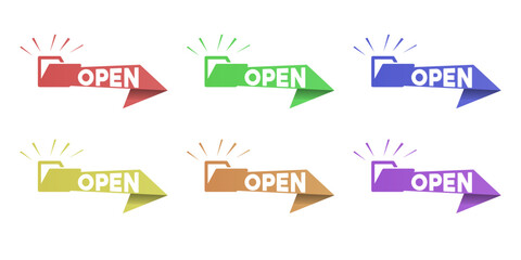 Smm sticker. Signboard open. Marketing stickers. Vector