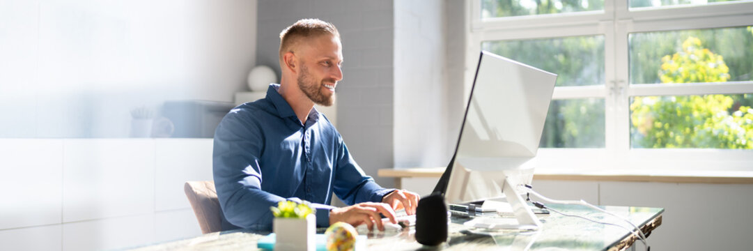 Man Using Online Virtual Video Training