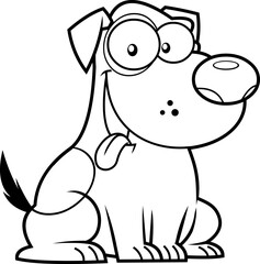 Outlined Happy Dog Cartoon Character. Vector Hand Drawn Illustration Isolated On Transparent Background