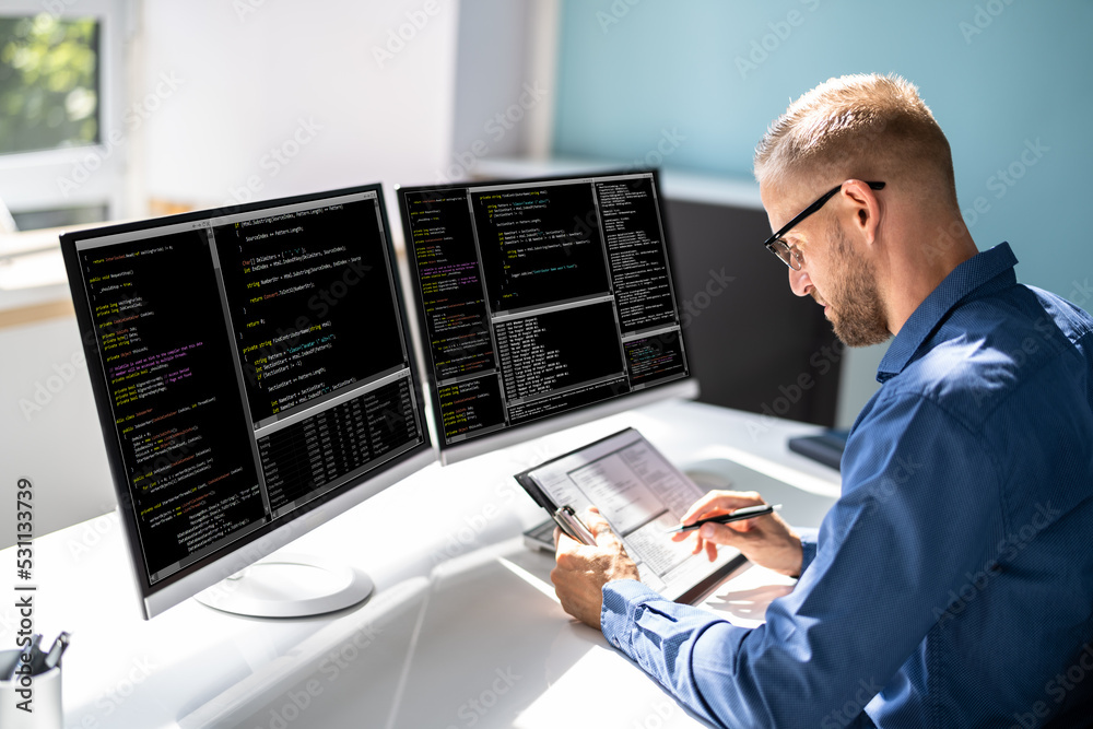 Aufkleber Computer Programmer Writing Program Code On Computer