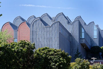 the modern extraordinary facade of the cologne museum ludwig seen from the rhine river