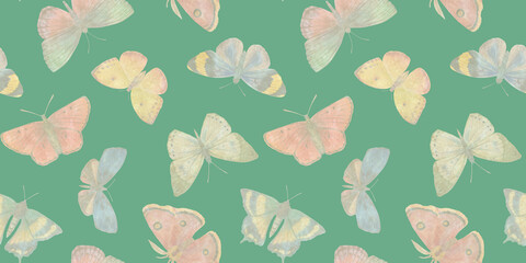 Fototapeta na wymiar Butterflies seamless pattern. Multicolored watercolor butterflies for design, scrapbooking, wrapping paper, wallpapers, textiles.