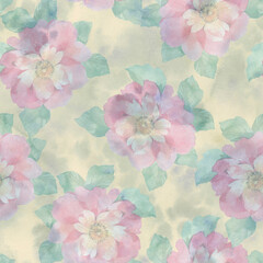 Seamless botanical pattern for design. Watercolor ornament of flowers on an abstract background.