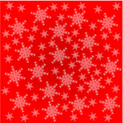 Snow red background. Christmas snowy winter design. White falling snowflakes, abstract landscape.