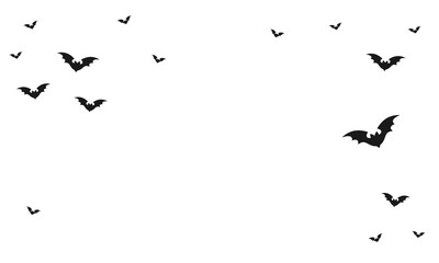 Group of horror black bats isolated on white halloween vector background. Illustration of night creatures. Flying bats silhouettes