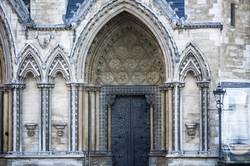 London, UK.  Main doors of Westminster Abbey  during the funeral ceremony of Queen Elizabeth II