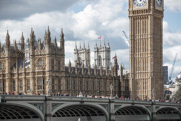 London, UK.  Big Ben,  Houses of Parliament and Westminster Abbey during funeral ceremony of Queen...