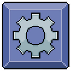 Obraz premium Pixel art settings button with gear vector icon for 8bit game on white background