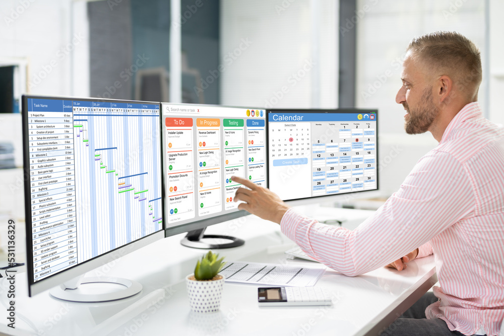 Poster Man Working Gantt Schedule Report