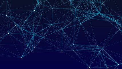 Network connection structure. Abstract blue background with moving dots and lines. Futuristic illustration. Digital technology design. Vector illustration.