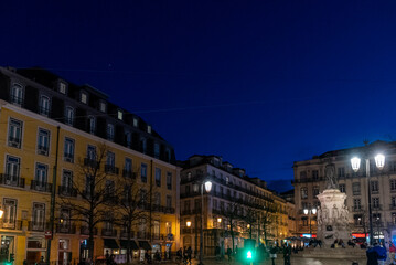 Fototapeta na wymiar Lisbon, Portugal. April 11, 2022: Square of the poet Luís de Camões at night.