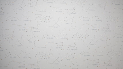 Pared de patrones con las estrellas y sus formas, concepto de indicaciones de nombres de estrellas, el universo de estrellas.