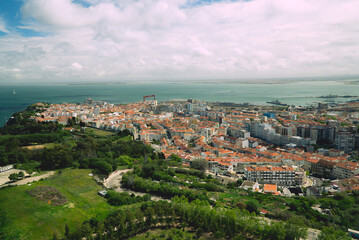 Panoramic view of the Almada neighborhood in the city of Lisbon, Portugal.