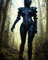 Fototapeta premium Alien android in Autumn forest