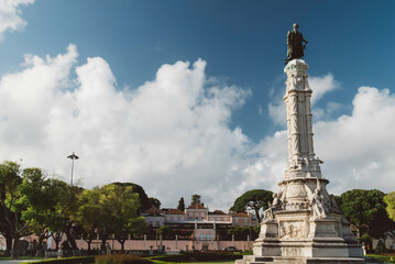 Fototapeta na wymiar Lisbon, Portugal. April 11, 2022: Praça Afonso de Albuquerque and blue sky.