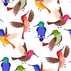 Seamless pattern hummingbird background for kids. Cute children design template. Bright icons for textile, wrapping paper, greeting cards or posters for kindergarten