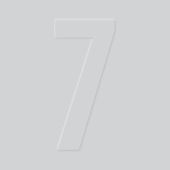 The number 7, seven white sign in neomorphism design, 3d style, used as a background.