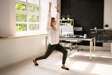 Fototapeta na wymiar Standing Office Yoga Workout And Workout