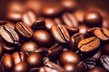 Fototapeta premium Coffee beans close up, Brown roasted coffee Beans background, 3D illustration.