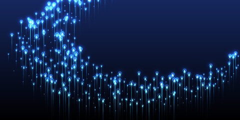 Upward glowing line streams speed motion vector.